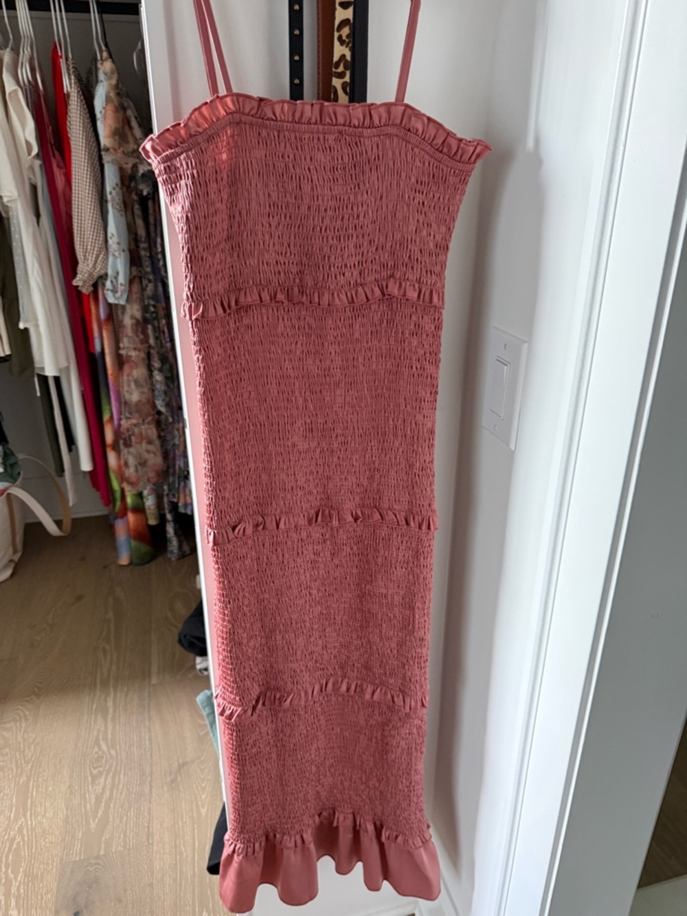 Pinkblush Dusty Rose Smocked Ruffle Midi Dress